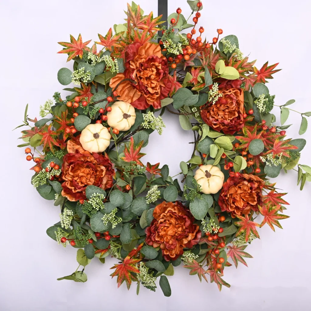 26 +faux+fall+front+door+thanksgiving+day+pumpkin+wreath